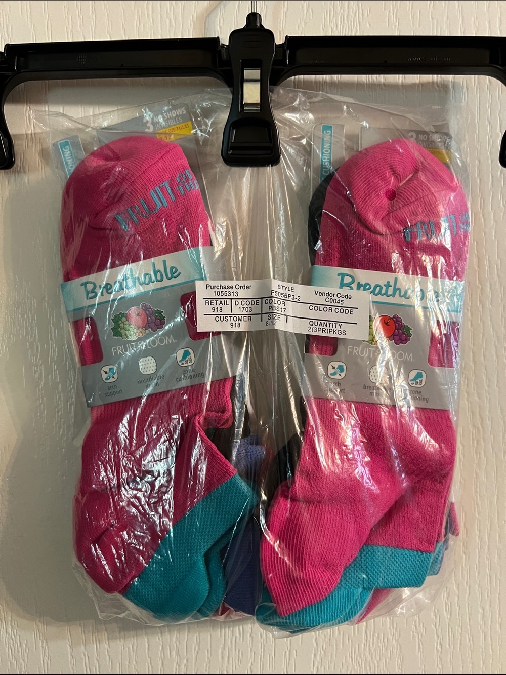 Fruit of the Loom Women's Breathable No-Show Socks - Pink (two pack of 3 Pairs)